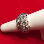 LADIES 14K WHITE GOLD AND DIAMOND WEAVE DESIGN RING
