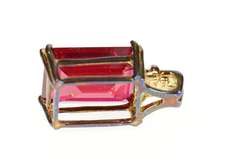 10K Yellow Gold Emerald Cut Syn. Ruby Solitaire Statement Pendant
