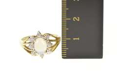 10K Yellow Gold Opal Ornate Diamond Halo Statement Cocktail Ring