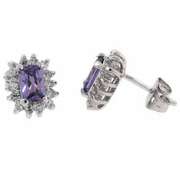 Sterling Silver Amethyst & White CZ Stud Earrings