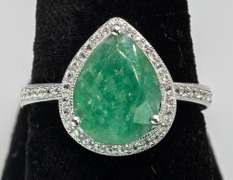 Beautiful Pear-Cut Emerald & Sapphire Ring, Sterling