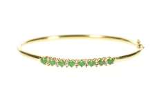 14K Yellow Gold 0.74 Ctw Emerald Diamond Inset Oval Bangle Bracelet