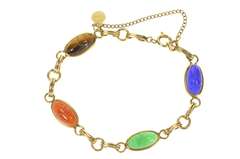 Gold Filled 1960's Carved Tiger's Eye Agate Scarab Bracelet