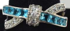 Sterling Silver CZ Cocktail Ring Blue and White Stone