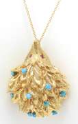 Whimsical 18kt YG Vintage Turquoise Porcupine Pendant
