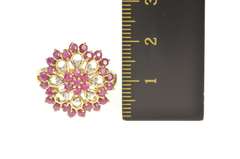 9K Yellow Gold Ruby Diamond Ornate Halo Filigree Cocktail Ring