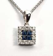 Proper Sapphire & Diamond 14K WG Pendant Necklace