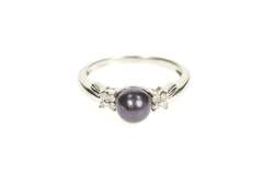 14K White Gold Pearl Diamond Flower Cluster Accent Statement Ring