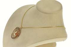 10K Yellow Gold Oval Ornate Carved Lady Cameo Filigree Pendant/Pin