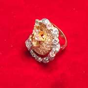 LADIES 18K GOLD DIAMOND WITH BLUE TOPAZ AND PINK TOURMANLINE RING