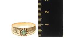 14K Yellow Gold Victorian Ornate Etched Syn. Emerald Ring