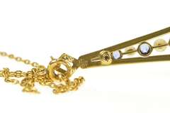 14K Yellow Gold Victorian Sapphire Pearl Enamel Drop Necklace