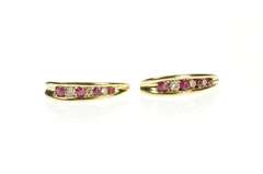 10K Yellow Gold Channel Graduated Ruby Diamond Semi Hoop Earrings