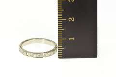 18K White Gold Art Deco Ornate Etched Diamond Wedding Band Ring