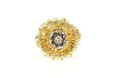 14K Yellow Gold Diamond Sapphire Abstract Floral Cocktail Ring