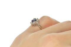 10K White Gold Oval Sapphire Diamond Halo Engagement Ring