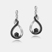 Sterling Silver 1/10ct Black Diamond Cluster Teardrop Dangle Earrings