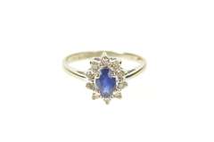 10K White Gold Oval Sapphire Diamond Halo Engagement Ring