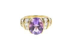 10K Yellow Gold Amethyst Cubic Zirconia Channel Accent Cocktail Ring