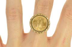 14K Yellow Gold 1996 1/10th Oz Half Eagle Filigree Statement Ring