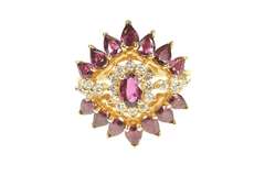 14K Yellow Gold 2.32 Ctw Ruby Diamond Halo Pear Statement Ring