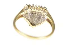 10K Yellow Gold Wavy Heart Diamond Halo Cluster Statement Ring