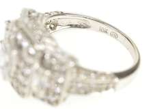 10K White Gold Ornate Emerald Cut Halo Travel Engagement Ring