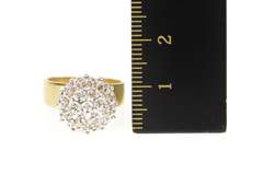 10K Yellow Gold Retro Round Diamond Cluster Raised Statement Ring