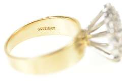 10K Yellow Gold Retro Round Diamond Cluster Raised Statement Ring