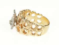 14K Yellow Gold Two Tone Pave Butterfly Textured Nugget Band Ring