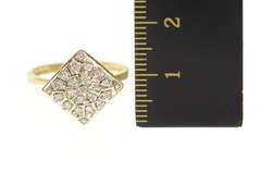 10K Yellow Gold Retro Diamond Pave Square Cluster Statement Ring