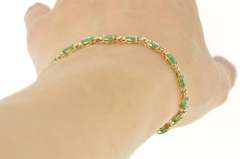 14K Yellow Gold 5.10 Ctw Oval Natural Emerald Flower Link Bracelet