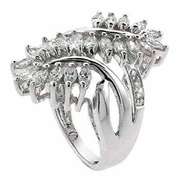Sterling Silver CZ Leaf and Vine Filigree Ring