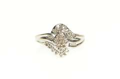 10K White Gold Diamond Encrusted Cluster Bypass Statement Ring