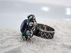 Intricate 925 SS Ring With Turquoise Gemstones Size 7.5
