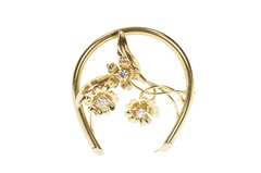 10K Yellow Gold 0.51 Ctw Diamond Flower HorseShoe Statement Pin/Brooch