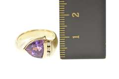 14K Yellow Gold Trillion Amethyst Diamond Accent Statement Ring