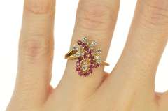14K Yellow Gold Ruby Diamond Loop Cluster Statement Cocktail Ring