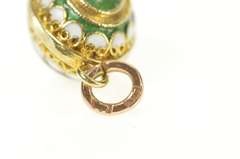 18K Yellow Gold Green & White Enamel Russian Faberge Egg Charm/Pendant