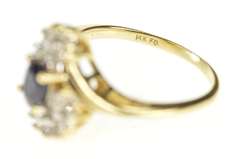 14K Yellow Gold 0.80 Ctw Oval Sapphire Diamond Halo Bypass Ring