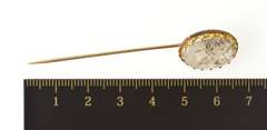 14K Yellow Gold Retro Oval Rutilated Quartz Cabochon Stick Pin