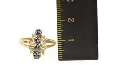 10K Yellow Gold Sapphire Diamond Halo Cluster Ornate Statement Ring