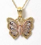 Adorable Butterfly Filigree Necklace in Tri-Tone Gold