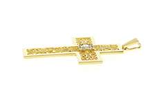 18K Yellow Gold 0.22 Ct Rose Cut Diamond Filigree Cross Pendant