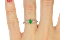 14K White Gold Oval Emerald Diamond Accent Engagement Ring