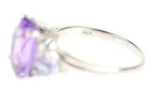 10K White Gold Oval Amethyst Cluster Diamond Accent Cocktail Ring