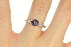 14K White Gold Pearl Diamond Flower Cluster Accent Statement Ring