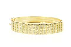 14K Yellow Gold 5.44 Ctw Diamond Bar Channel Wide Bangle Bracelet