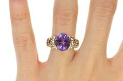 10K Yellow Gold Amethyst Cubic Zirconia Channel Accent Cocktail Ring