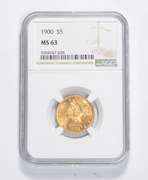MS63 1900 $5.00 Liberty Head Gold Half Eagle - Graded NGC